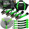 imageRhino USA Car Tie Down Straps with Flat Hooks  4 Pack 2quot x8  10000lbs Break Strength  Heavy Duty THandle Car Hauler Tire Lasso Wheel Straps for Trailers UTV ampamp Powersports  BlackGreen