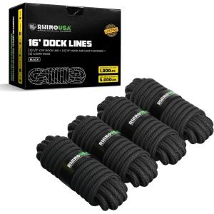 imageRhino USA 12quot x 16 Dock Lines  Heavy Duty Marine Grade Rope for Boats Kayaks Pontoons Fishing and More Ultimate Boating Accessory  BlackBlack