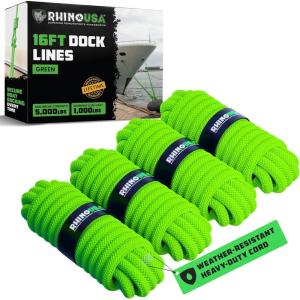 imageRhino USA 12quot x 16 Dock Lines  Heavy Duty Marine Grade Rope for Boats Kayaks Pontoons Fishing and More Ultimate Boating Accessory  BlackGreen