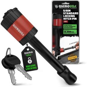 imageRhino USA 2 Trailer Hitch Pin  Patented Locking Receiver Pin for Class IIIIV Hitches  Weatherproof AntiTheft DebrisProtected  Tow Truck Ready  Blue 1PKRed