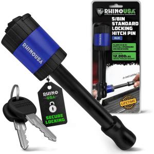 imageRhino USA 2 Trailer Hitch Pin  Patented Locking Receiver Pin for Class IIIIV Hitches  Weatherproof AntiTheft DebrisProtected  Tow Truck Ready  Blue 1PKBlue
