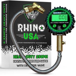 imageRhino USA Digital Tire Pressure Gauge 0250 PSI  Professional ANSI B407 Accurate Easy Read Glow Dial Premium Braided Hose  Heavy Duty Air Guage for Truck Tires Cars Semi RV ampamp More
