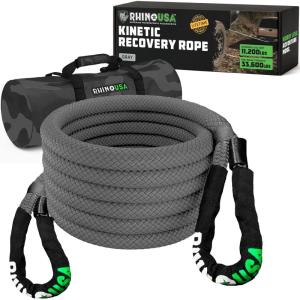 imageRhino USA Kinetic Recovery Tow Rope Heavy Duty Offroad Snatch Strap for UTV ATV Truck Car Tractor  Ultimate Elastic Straps Towing Gear  Backed for Life 1quot x 30 GreenGray