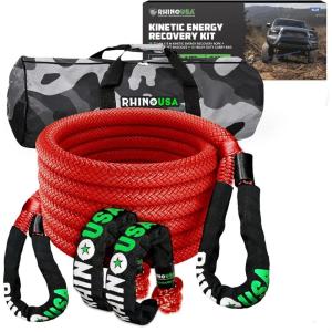 imageRhino USA Kinetic Rope Recovery Kit 78in x 30ft  Heavy Duty Offroad Snatch Strap  Includes 2 Soft Shackle for UTV ATV Truck Car Jeep TractorRed  Kit