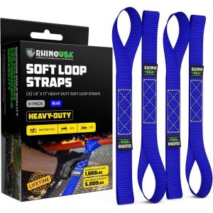 imageRhino USA Soft Loop Tie Down Straps 4Pack  16 Inch x 17 Inch 5000 lbs Break Strength Heavy Duty Motorcycle Handlebar Straps for use with Ratchets for ATV UTV Dirt Bike RedBlue 4Pack
