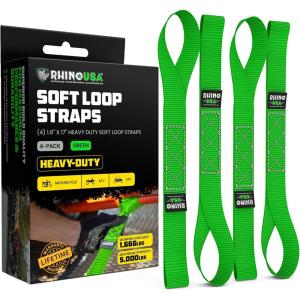 imageRhino USA Soft Loop Tie Down Straps 4Pack  16 Inch x 17 Inch 5000 lbs Break Strength Heavy Duty Motorcycle Handlebar Straps for use with Ratchets for ATV UTV Dirt Bike RedGreen 4Pack