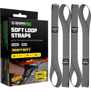 imageRhino USA Soft Loop Tie Down Straps 4Pack  16 Inch x 17 Inch 5000 lbs Break Strength Heavy Duty Motorcycle Handlebar Straps for use with Ratchets for ATV UTV Dirt Bike RedGray 4Pack