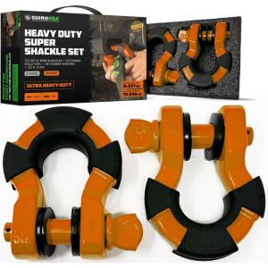 imageRhino USA Super D Ring Shackles 2Pack  70548lb Break Strength  Heavy Duty 34quot Clevis Shackle with 78 Pin for Towing ampamp OffRoad Use  Pairs with Tow Strap for Vehicle Recovery OrangeOrange
