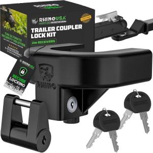 imageRhino USA Trailer Hitch Lock Kit for 2quot Trailers Heavy Duty Anti Theft Trailer Coupler Locks for RV Camper Trailer Boat Caravan  Reinforced Solid Steel Tow Lock for Trailer Tongue