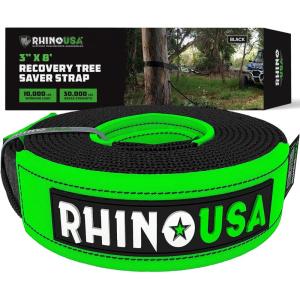 imageRhino USA Tree Saver Tow Strap 3quot x 8  31518lb Break Strength  Emergency Recovery Strap Winch Extension for Truck UTV ATV ampamp More  Heavy Duty Straps Compatible with Jeep Ford Toyota BlackBlack