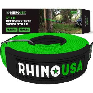 imageRhino USA Tree Saver Tow Strap 3quot x 8  31518lb Break Strength  Emergency Recovery Strap Winch Extension for Truck UTV ATV ampamp More  Heavy Duty Straps Compatible with Jeep Ford Toyota BlackGreen