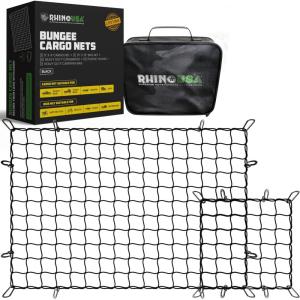 imageRhino USA Bungee Cargo Net Set  Ultimate Cargo Accessory Includes Carry Case Carabiners 4 x 6 Net 15quot x 15quot MiniNet For pickup truck bed SUV Motorcycle Rack ATV Small Trailer Cargo  Black