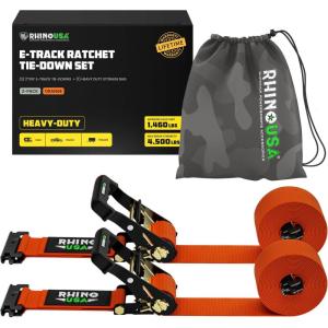 imageRhino USA E Track Ratchet Tie Down Straps 4500lb Break Strength  Includes 2 Premium 2quot x 16 eTrack Tie Downs  Ultimate Heavy Duty eTrack Cargo Strap System for Trailer Truck MotorcycleOrange