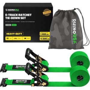 imageRhino USA E Track Ratchet Tie Down Straps 4500lb Break Strength  Includes 2 Premium 2quot x 16 eTrack Tie Downs  Ultimate Heavy Duty eTrack Cargo Strap System for Trailer Truck MotorcycleGreen