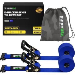 imageRhino USA E Track Ratchet Tie Down Straps 4500lb Break Strength  Includes 2 Premium 2quot x 16 eTrack Tie Downs  Ultimate Heavy Duty eTrack Cargo Strap System for Trailer Truck MotorcycleBlue