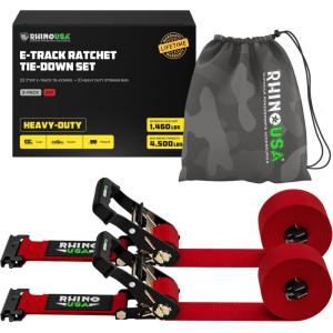 imageRhino USA E Track Ratchet Tie Down Straps 4500lb Break Strength  Includes 2 Premium 2quot x 16 eTrack Tie Downs  Ultimate Heavy Duty eTrack Cargo Strap System for Trailer Truck MotorcycleRed