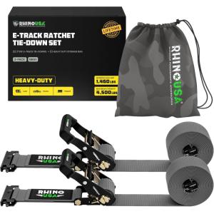 imageRhino USA E Track Ratchet Tie Down Straps 4500lb Break Strength  Includes 2 Premium 2quot x 16 eTrack Tie Downs  Ultimate Heavy Duty eTrack Cargo Strap System for Trailer Truck MotorcycleGray