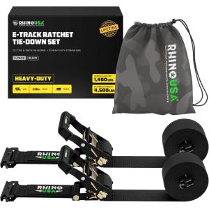 imageRhino USA E Track Ratchet Tie Down Straps 4500lb Break Strength  Includes 2 Premium 2quot x 16 eTrack Tie Downs  Ultimate Heavy Duty eTrack Cargo Strap System for Trailer Truck MotorcycleBlack