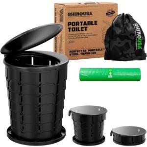 imageRhino USA XL Portable Toilet for Camping 400lbs Capacity Retractable Portable Toilet for Adults amp Kids with Adjustable Height 416 Inches Collapsible Portable Potty Camping Toilet for CampCar