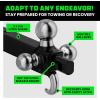 imageRhino USA Trailer Hitch TriBall Mount with Hook Shackle amp Locking Pin 2Inch Receiver Versatile Tow Hitch Ball Size 178 Inch 2 Inch amp 2516  Heavy Duty Truck Towing Hitch Black178 IN  2 IN  2516 IN