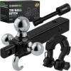 imageRhino USA Trailer Hitch TriBall Mount with Hook Shackle amp Locking Pin 2Inch Receiver Versatile Tow Hitch Ball Size 178 Inch 2 Inch amp 2516  Heavy Duty Truck Towing Hitch Black178 IN  2 IN  2516 IN