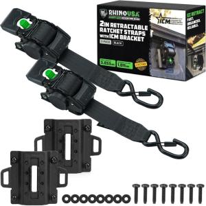 imageRhino USA Integrated Cargo Magic BedMounted Retractable Ratchet Straps for Ford Trucks 2015 F150 amp 2017 F250  BoxLink Compatible Removable 360 Swivel HeavyDuty Tie Downs2 In x 9 Ft
