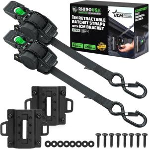 imageRhino USA Integrated Cargo Magic BedMounted Retractable Ratchet Straps for Ford Trucks 2015 F150 amp 2017 F250  BoxLink Compatible Removable 360 Swivel HeavyDuty Tie Downs1 In x 9 Ft