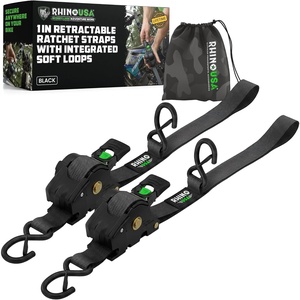 image:imageRhino USA Retractable Motorcycle Tie Down Straps  Soft Loops amp SHooks  Integrated Soft Loops amp Safety Clip SHooks Heavy Duty for Motorcycles Dirt Bikes Utvs Atvs amp Powersports BlackBlack